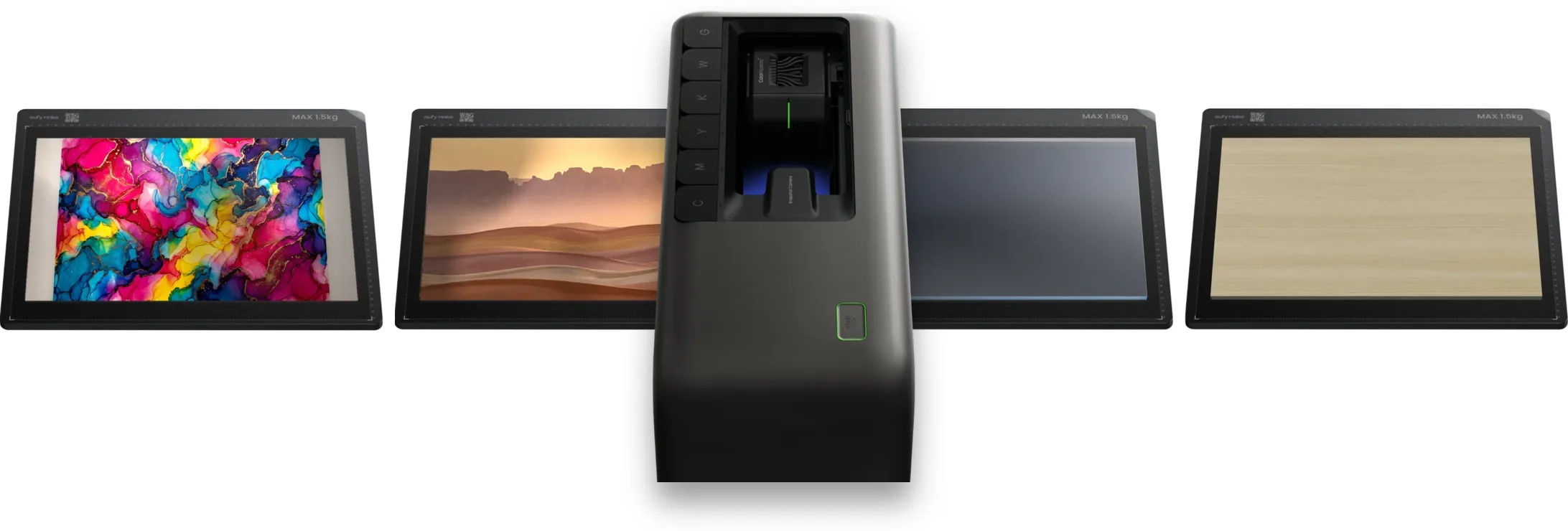 מדפסת eufyMake E1 — לוח עץ נכנס ריק ויוצא מודפס