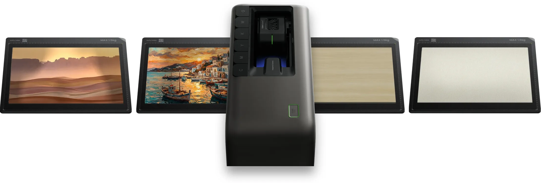 מדפסת eufyMake E1 — לוח קנבס נכנס ריק ויוצא מודפס